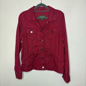 Eddie Bauer Women's Cranberry Red Linen Jean Jacket Medium